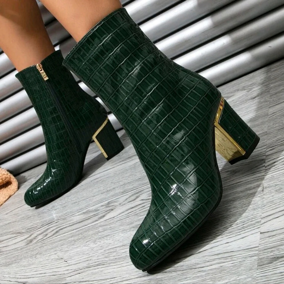 Women's Pointed Toe Chunky High Heel Glitter Ankle Boots Attractive Party Trendy - Picture 1 of 7